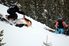 Bret Rasmussen watches and guides a student through the learning process. Here, a RMSHA hillclimber is learning to master downhill sidehill and how to set the G4 on edge.