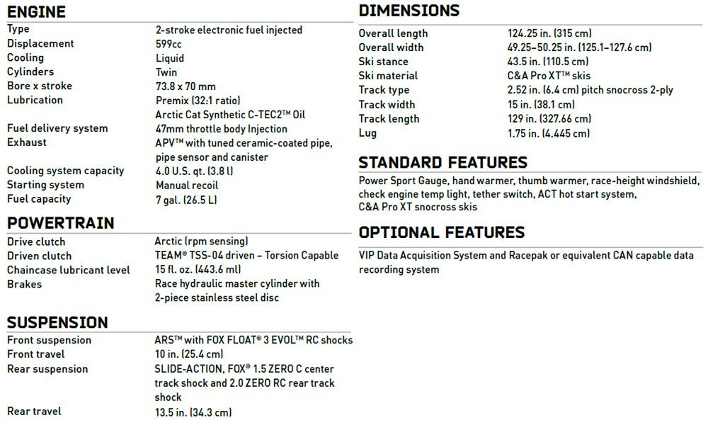 Arctic Cat ZR 6000 R SX Specs