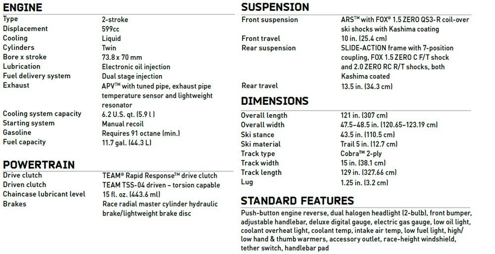 Arctic Cat ZR 6000 R XC Specs