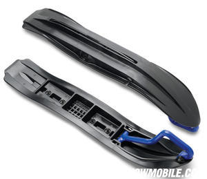 Wide and lightweight plastic skis aid flotation in powder.