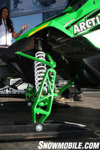 The front suspension 2009 Sno Pro 600 carries the new ski spindle.