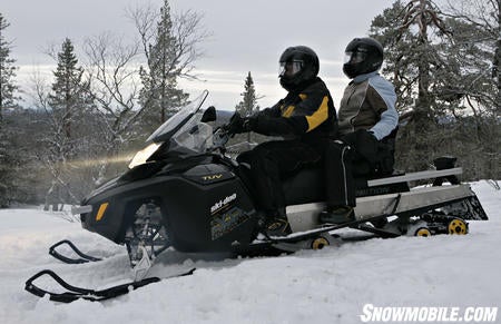 Ski-Doo’s new REV-XU chassis for its TUV provides ample room for two.