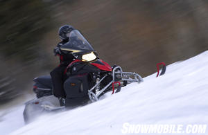 Light in weight, the 80-hp Phazer GT powers quickly through fresh snow.
