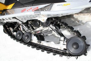 The SC-5 rear suspension in the MX Z X-RS features reinforced slide rails and KYB 40 Pro shocks, which offer external low-and high-speed compression adjustment.