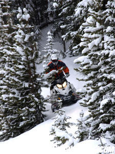 Light and nimble, Ski-Doo’s TNT maneuvers easily through snowpacked backwoods.