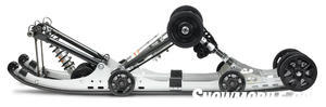 Yamaha tipped the slide rails 6-degrees to give the 144-inch tracked sled short track handling and added clicker shock tunability. 