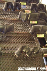 A close up view of traction lug shows the cupped design. The support fingers are the highest point of the lug at 1.352 inches while the rest of the lug measures 1.25 inches. 
