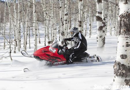 With traction, flotation and responsive power this Polaris lets you poke through the woods.