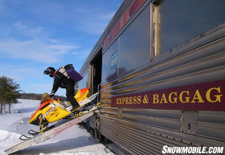 Transport your sled north on the Snow Train from the Sault.