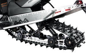 The Assault 144 rear suspension shows off the aggressive powder track.