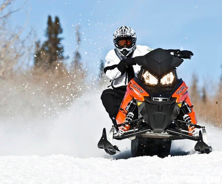 This bright orange highlights the “snow check” 800 Switchback Assault 144.