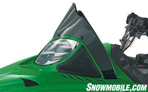Low and sporty windshields don’t deflect much powder, but the black Frog Skinz used to cover the side vents do keep snow and moisture out from under the hood.