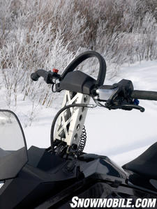 Ski-Doo engineers fitted the Xtreme with a curved bar and high riser for deep snow travel.