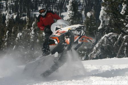 Mountain test rider Kevin Allred stares down the crowd as he busts out a few cold ones on the all-powerful M1000.