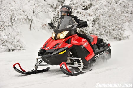 The GSX SE’s double A-arm front-end offers 9-inches of travel and grips like an MXZ.