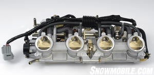 This throttle body assembly directs fuel to the high-performance Genesis 150 4stroke.