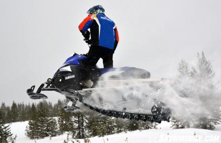 Though the Nytro MTX is heavy, as compared to a two-stroke mountain snowmobile, the swaybar-less FXG2 front suspension with Fox Float shocks handles sled weight and mogul impact with ease.