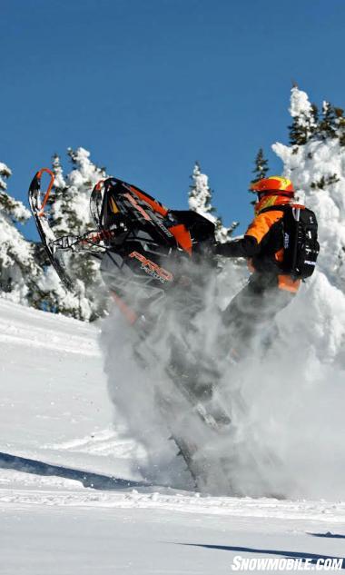 With its carbon fiber components and rigid chassis design, Polaris’ Pro-RMK models offer a “flick-ability” in deep snow running that no other sleds possess.