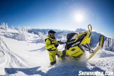 Big boy “onesies” like the Ski-Doo REVY for deep snow riders feature slim styling with water-resistant zippers and storm gaiters to keep out snow. 