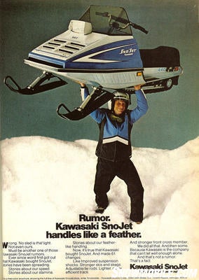 When Kawasaki took over the SnoJet brand, ‘Big Blue’ was gone and more than 60 changes were made during the transitional year. Of course, one expected change came under the hood as Kawasaki would replace Yamaha engines with its own Kawasaki powerplants.