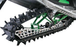 M-Series sleds shed weight with this lighter skidframe. Note the new Power Claw deep snow track.