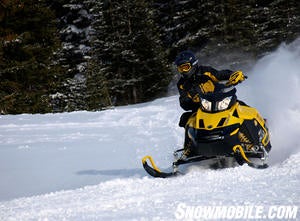 Ski-Doo’s lightweight MXZ series stands out with either the 600cc E-TEC or new 1200 4TEC power.