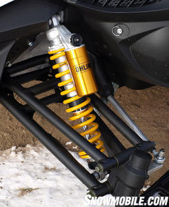 The rear suspension shock is electronically controlled and can be set on the go.