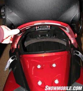 You’ll find ample rear storage for a drive belt and gear.