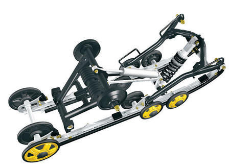 Ski-Doo’s latest SC-5 rear suspension uses Kayaba shocks on both front and rear arms.