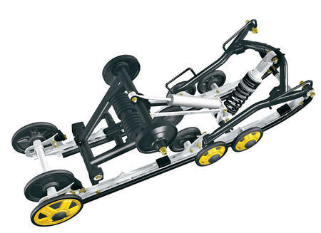 Ski-Doo’s latest SC-5 rear suspension uses Kayaba shocks on both front and rear arms.