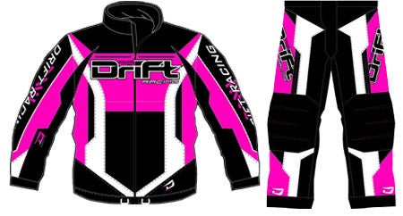 P.J. Wanderschied made this unique pink DRIFT race suit available to support the Pink Ribbon Riders.