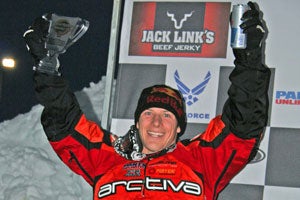 In typical Levi-style, the Polaris standout celebrates a second place finish in pro snocross competition at the Duluth.