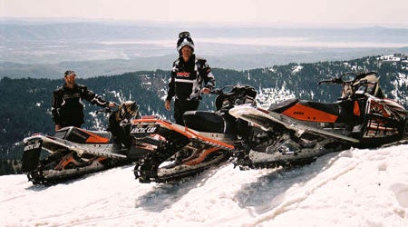 The mountains Northeast of Preston, Idaho, provided ample snow for three die hard sledders not quite ready to give up winter snowmobiling for dirt bike riding. Summer in Idaho is three months of bad snowmobiling.