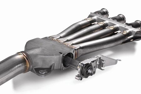 The Apex’ EXUP valve assembly fits between the headers and the muffler junction.