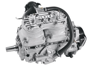 The clean version of the Sno Pro 500’s Suzuki-built 500cc twin delivered 20-horsepower less than the older and dirty version. Arctic Cat Sno Pro 500 Engine