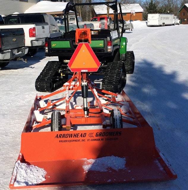 A manufacturer of trail groomers since 1976, Arrowhead Groomers makes larger units as well as this “mini” design that can be pulled by an ATV or side-by-side like John Deere’s XUV. Arrowhead Mini Trail Groomer