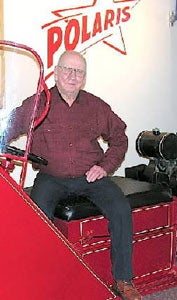 During an interview with the Antique Snowmobile Club of America (ASCOA), David Johnson sits on the second Polaris, the one he built with Allan Hetteen.