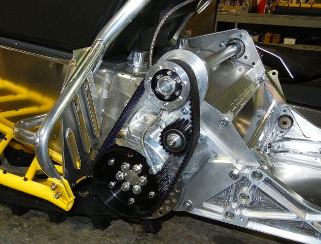 Crazy Mountain Motorsports has designed belt drives since 1999 and offers a nifty upgrade for the Pro-RMK’s final belt drive system. (Image courtesy of Crazy Mountain Motorsports) Crazy Mountain Belt Drive