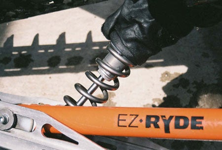 The EZ Ryde mountain skid receives the titanium springs making a superb rear suspension beyond A+. The EZ Ryde springs are progressive rate springs.