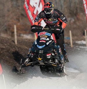 Robbie Malinoski ran away with the Pro Open win on Friday at ERX. Robbie Malinoski ERX Snocross National