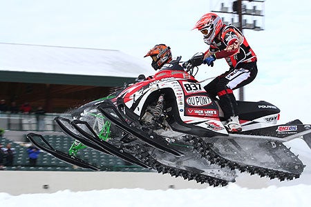 Ross Martin grabs the holeshot in the Pro Open race at the 2008 WSA National at Canterbury Park in Shakopee, Minnesota. The talented young gun would go on to claim victory.