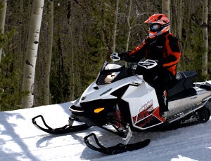 Modern sleds like Ski-Doo’s MXZ offer more efficient 4-strroke and ETEC 2-stroke powerplants.