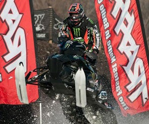 Tucker Hibbert took advantage of Ross Martin's miscue to take the Pro Open win on Saturday. Tucker Hibbert ERX Snocross National