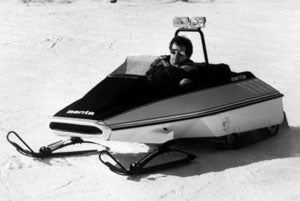 Not all snowmobile concepts became the “next big thing,” such as this sit-in, rear-engined, twin-tracked Manta. Manta Twin-Trackk Snowmobile