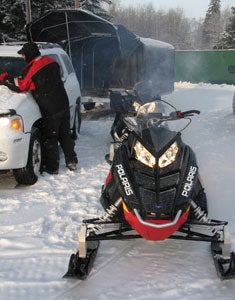 Unloading Snowmobile Trailer