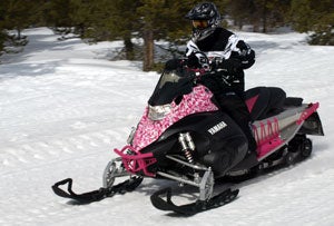 Yamaha’s “pinky” accessorized sled demonstrates the wide range of dealer available add-ons.