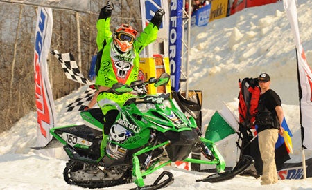 Cory Davis rides his Arctic Cat to the Semi-Pro Super Stock championship. (Photo by Wayne Davis Photography)