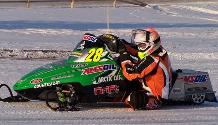 Three-time Eagle River World Champion PJ Wanderscheid practices for the oval racing season.