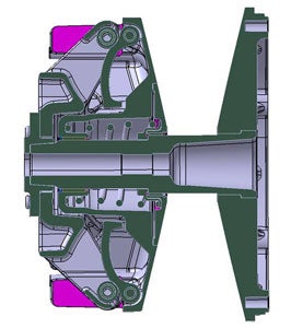 This cutaway shows the revised ramp/roller design and the layout of the spring. With lightweight and technology such as Vespel rollers the clutch is smooth, efficient and responsive.